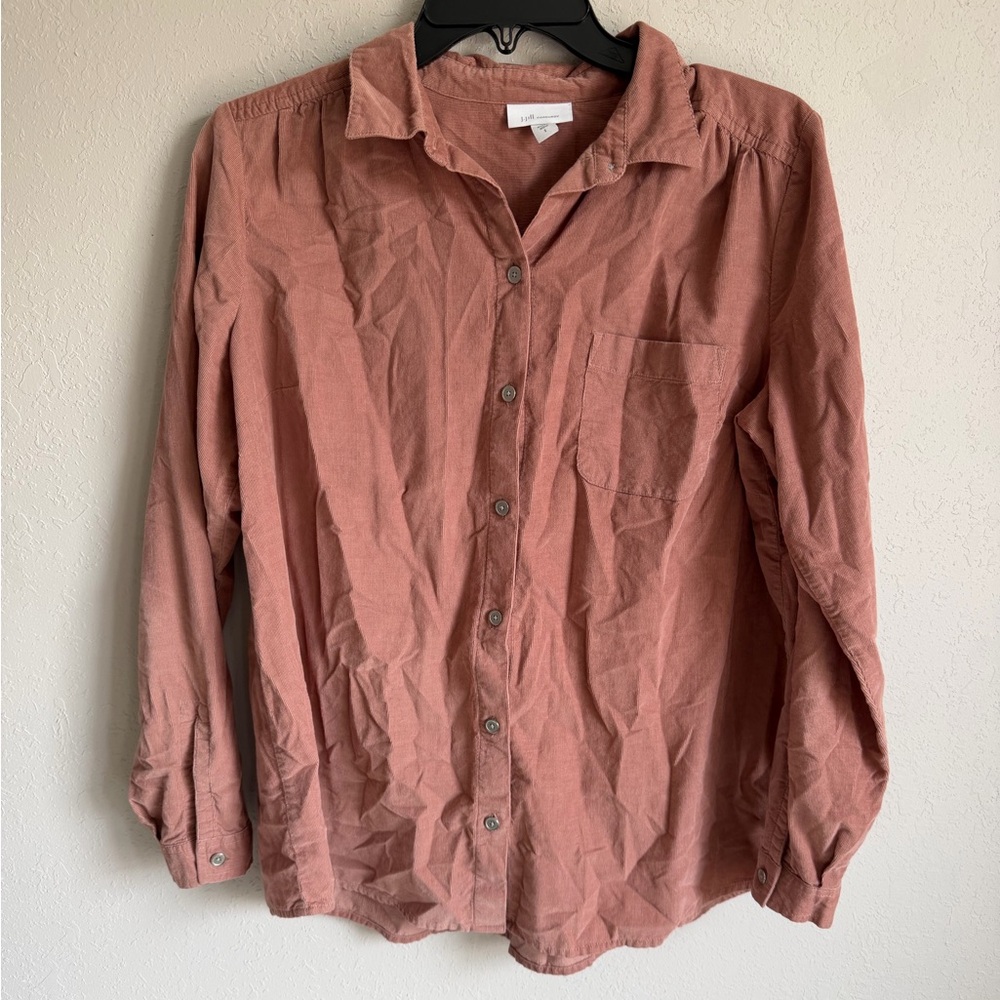 J.Jill Pink Tan Corduroy Button Down Blouse Womens S Fall Casual Classic